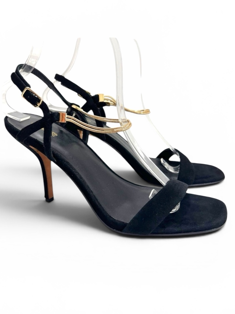 Diane von Furstenberg Frankie Black
Suede Gold Chain Accents Slingback Heels